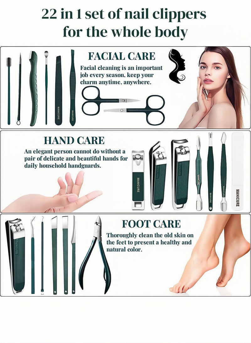 22 In 1 Professional Nail Clipper Manicure Set Nail Cutter Green - Image 2