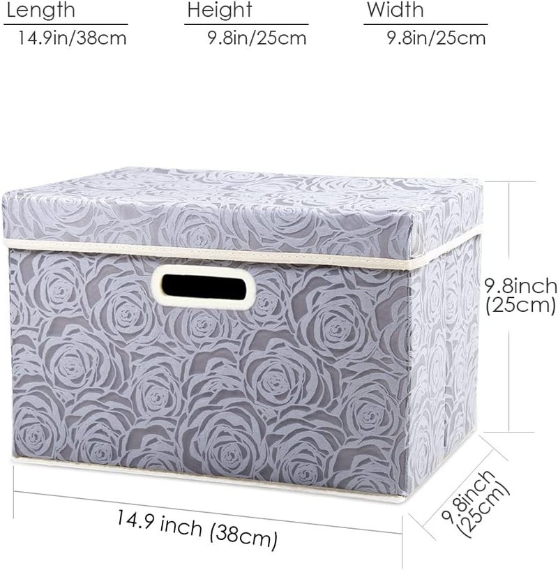 PRANDOM Storage Boxes with Lids.Rose Pattern Fabric Decorative Storage Box, Really Useful Box,Clothing Storage,Cubes Organizers,Collapsible,Stackable,38x25x25cm,Multicolor[3-Pack] - Image 5
