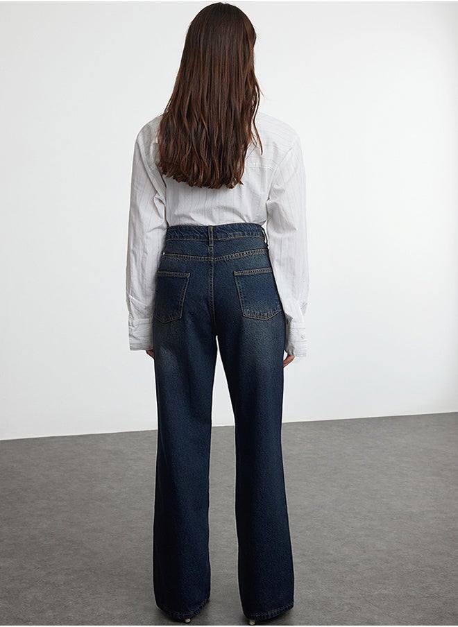 trendyol Dark Blue High Waist Wide Leg Jeans TWOAW24JE00313  - Image 5