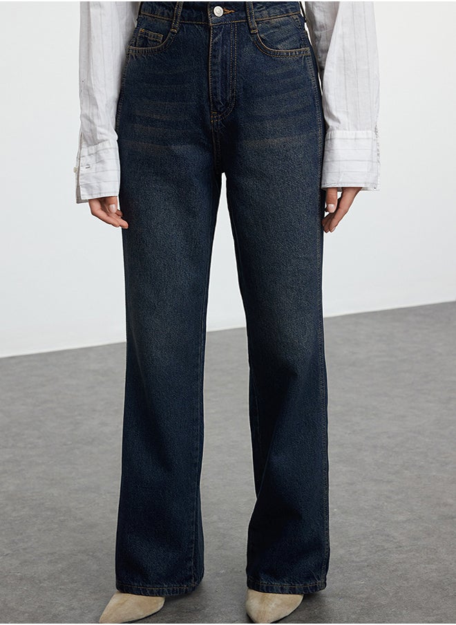 trendyol Dark Blue High Waist Wide Leg Jeans TWOAW24JE00313  - Image 3