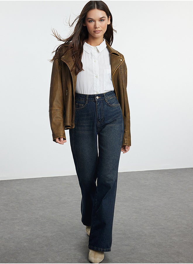 trendyol Dark Blue High Waist Wide Leg Jeans TWOAW24JE00313  - Image 2