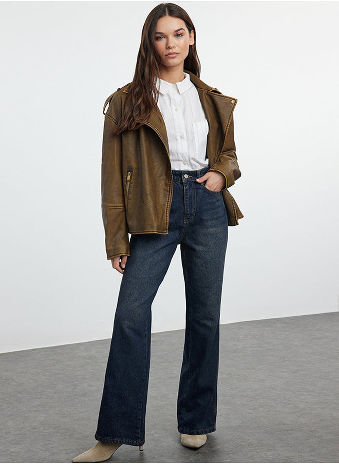 trendyol Dark Blue High Waist Wide Leg Jeans TWOAW24JE00313  - Image 1