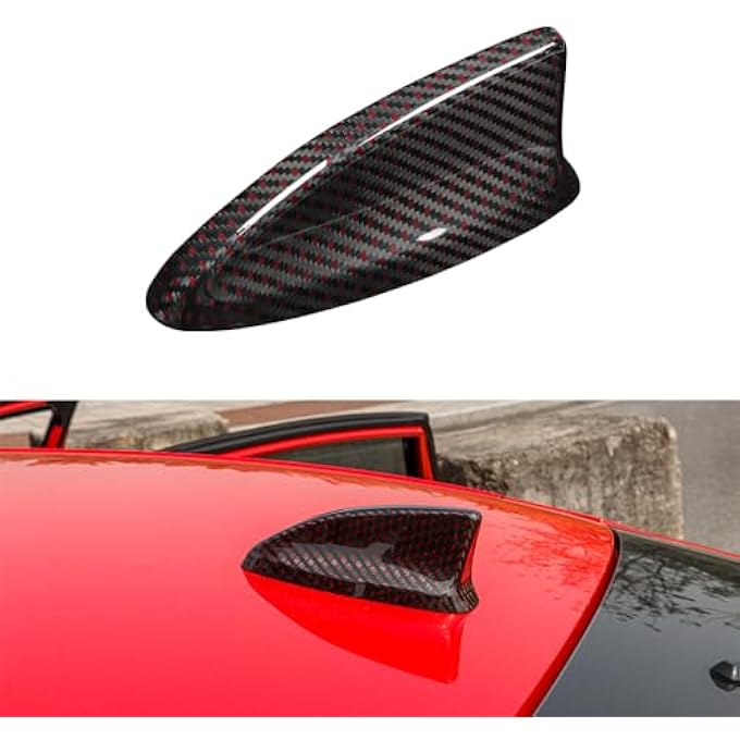 rayihni Carbon Fiber Car Roof Shark Fin Antenna Base Cover Trim Fit for 11th Gen Civic Type R FL5 Typer Roof Aerial Radio Signal Base Antenna Toppers Cover(Red Black) - Image 1