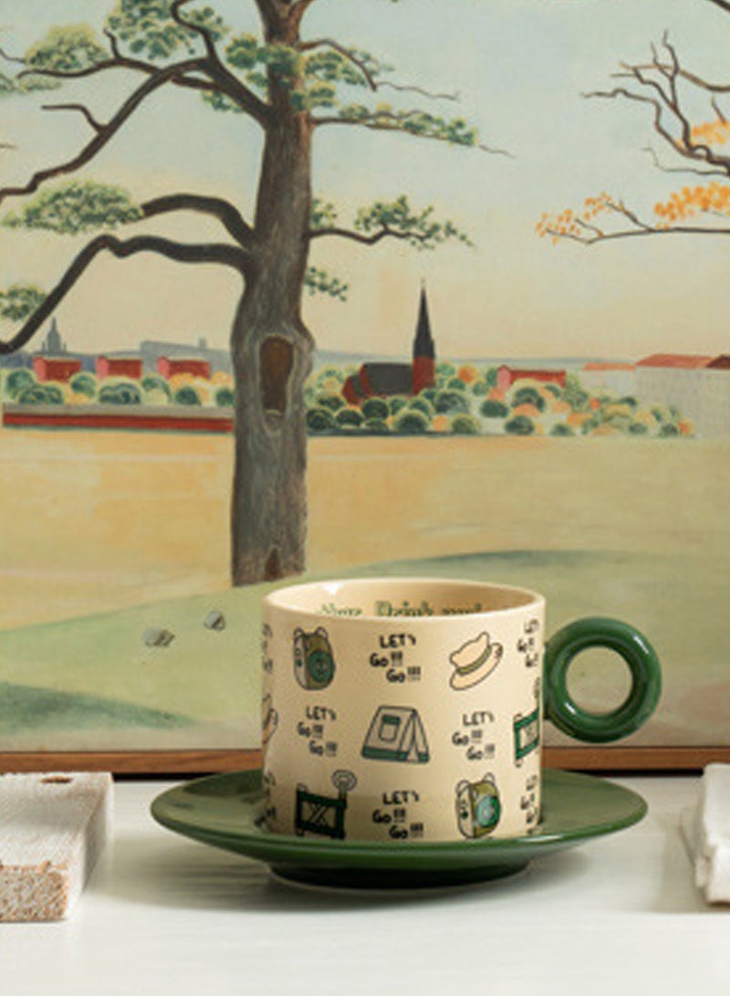 250Ml Microwave - Safe Green Ceramic Coffee Cup With Saucer And Spoon - Cute Travel - Themed Patterns For Daily Use  - Image 5