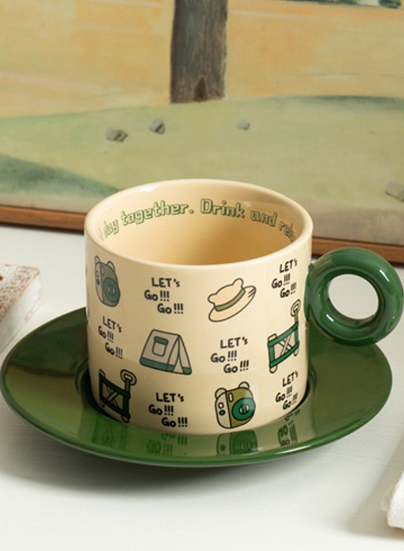 250Ml Microwave - Safe Green Ceramic Coffee Cup With Saucer And Spoon - Cute Travel - Themed Patterns For Daily Use  - Image 4
