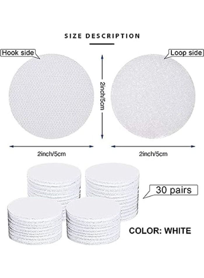 Round Velcro Tape, Non-Slip Tape for Carpets and Home Furniture, Scotch Tape Size 5 cm Made of Polyester and Nylon Tear Resistant, 30 Pairs, White - Image 3