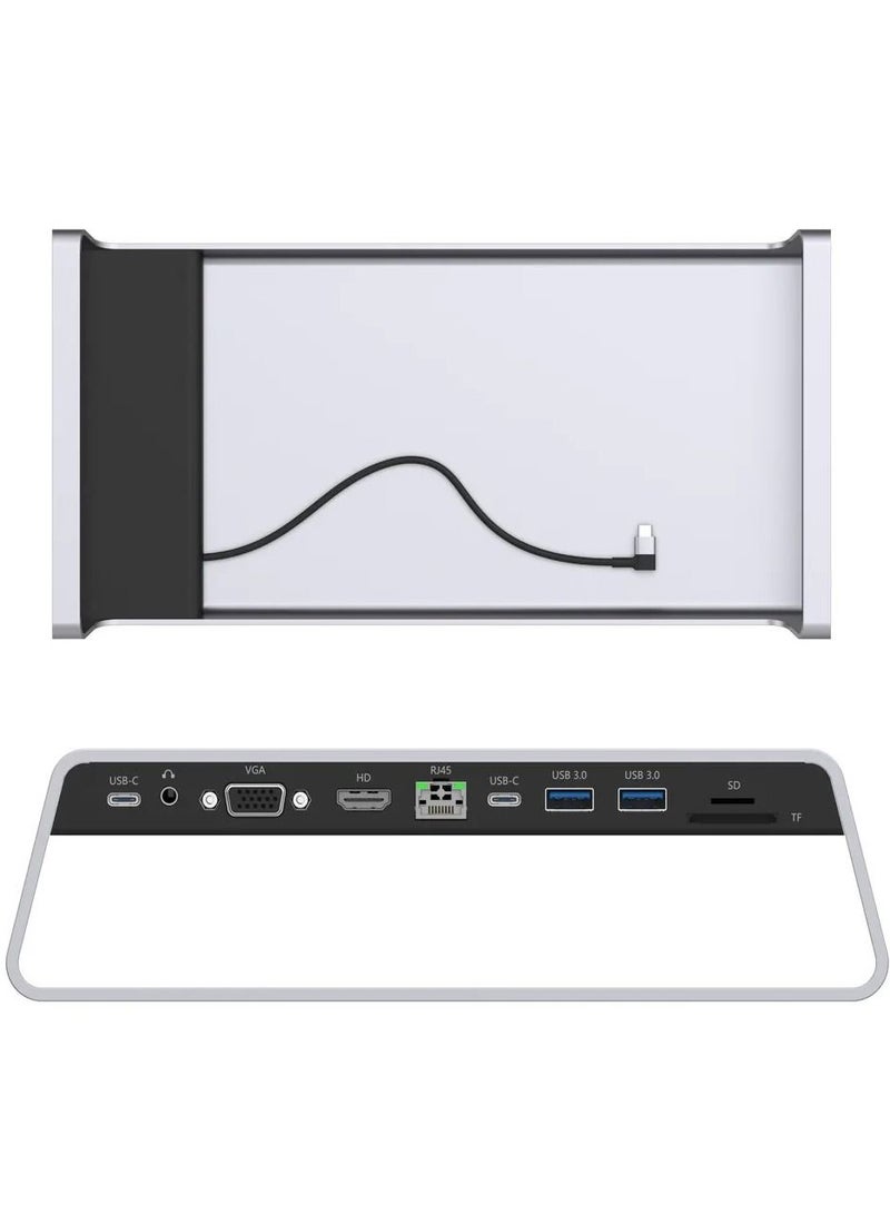 onten USB C 11 In 1 HUB Multi Function Dock Station - Wireless Charging - USB 3.0 X2 + USB-C X2 + TF/SD X1 + HDMI/VGA + 3.5Jack + RJ45 + Type C PD - Image 3