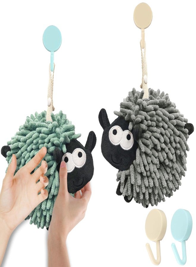 Jaxbo 2 Pack Chenille Hand Towel，Soft Absorbent Chenille Ball Towel，Microfiber Quick Drying Hand Towels with Hanging Loops for Bathroom/Kitchen - Image 1