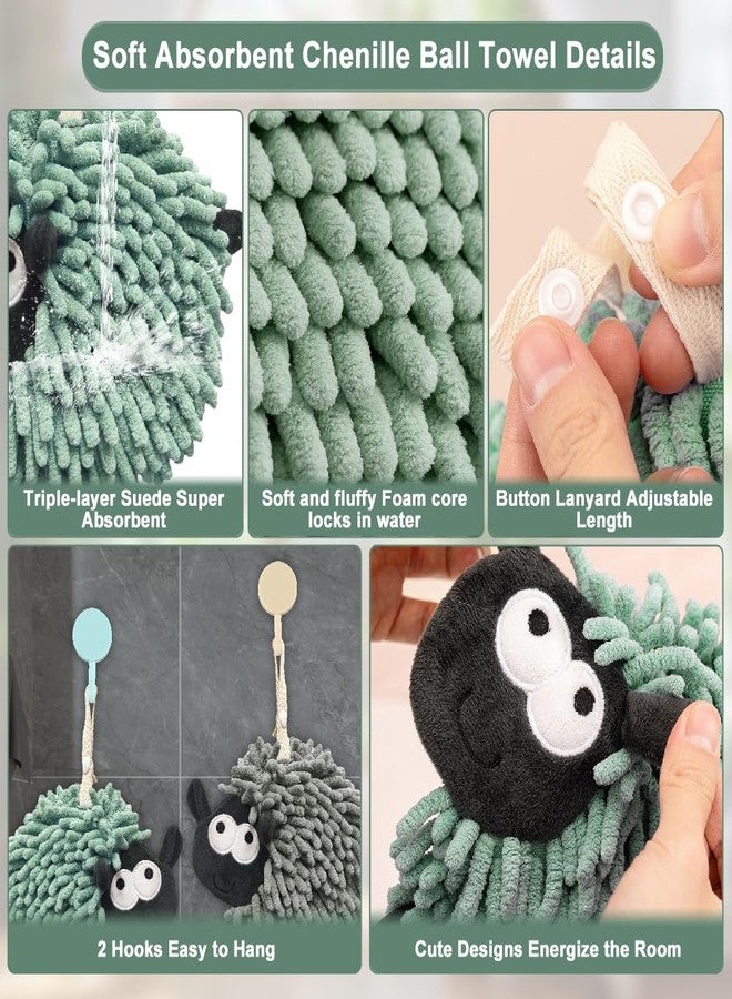Jaxbo 2 Pack Chenille Hand Towel，Soft Absorbent Chenille Ball Towel，Microfiber Quick Drying Hand Towels with Hanging Loops for Bathroom/Kitchen - Image 3