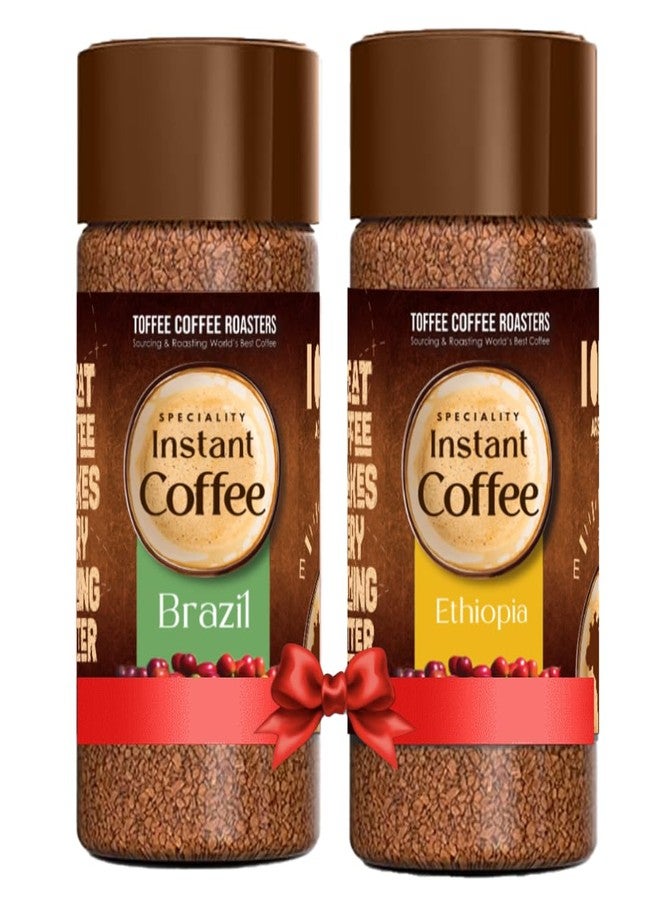 Toffee Coffee Roasters Bag| 100 Gm X Pack Of 2 Ethiopia & Brazil Speciality Instant Coffee Combo | As Seen On Shark Tank | Ready In Seconds | Microground Technology - Image 1