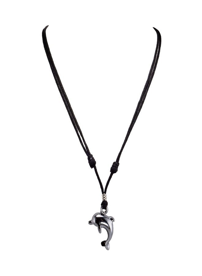 BlueRica Dolphin Pendant on Adjustable Black Rope Cord Necklace (Chrome Finish) - Image 1