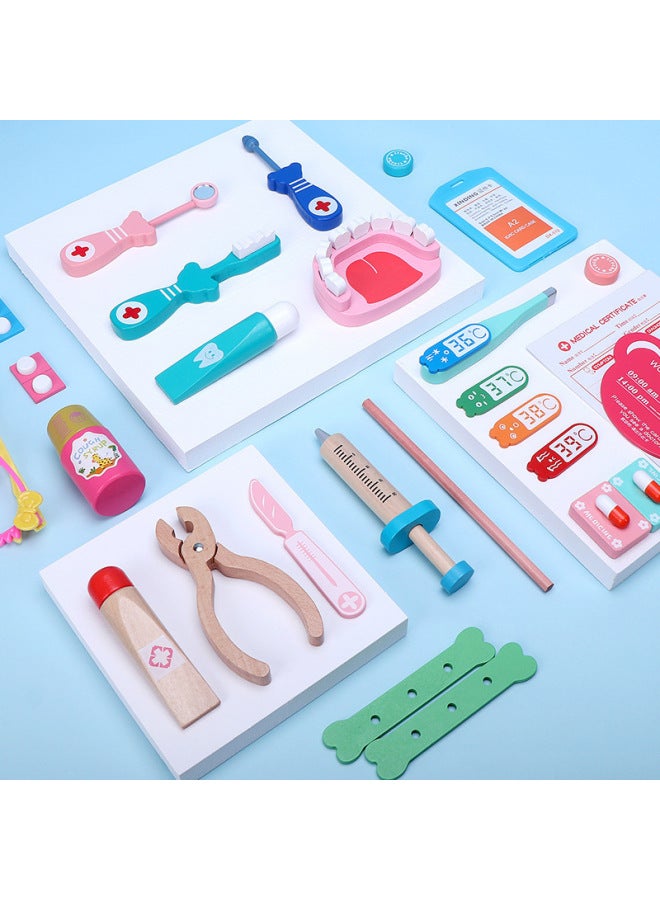 Wooden Children's Simulation Play House Small Doctor Toy Set Girl's Injection Tooth Medicine Box Infusion Stand Stall-Color:Dentist Blue - Image 3