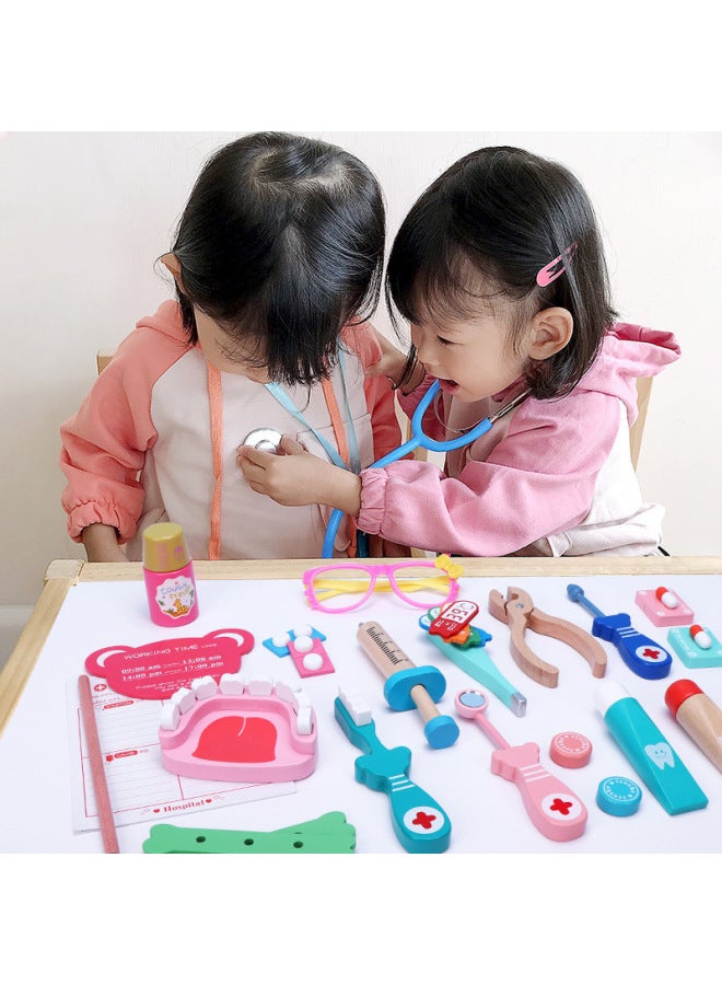 Wooden Children's Simulation Play House Small Doctor Toy Set Girl's Injection Tooth Medicine Box Infusion Stand Stall-Color:Dentist Blue - Image 2