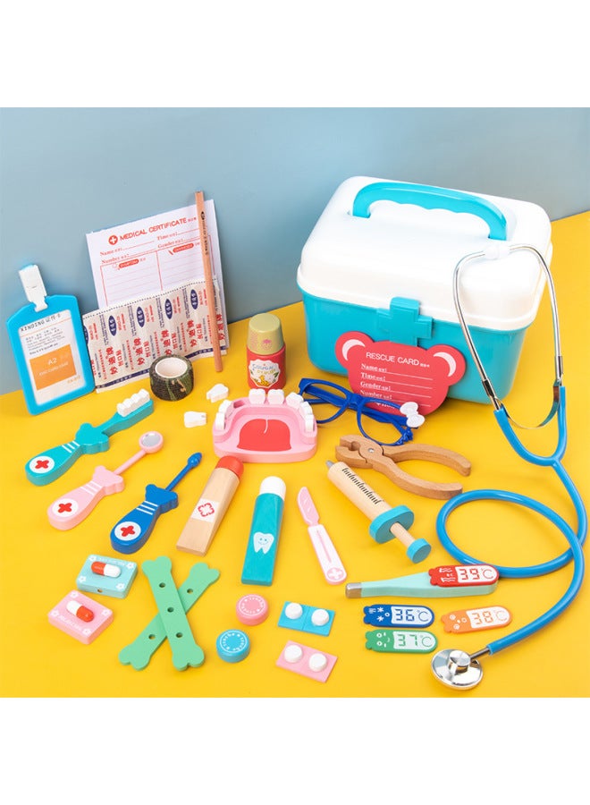 Wooden Children's Simulation Play House Small Doctor Toy Set Girl's Injection Tooth Medicine Box Infusion Stand Stall-Color:Dentist Blue - Image 4