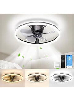Arabest Black Low Profile Ceiling Fan with Remote, 20'' Flush Mount, Ultra Wide 150°, 6 Speeds, Dimmable Led Light, Ideal for Bedroom and Living room, 3000-6500K  - Image 1