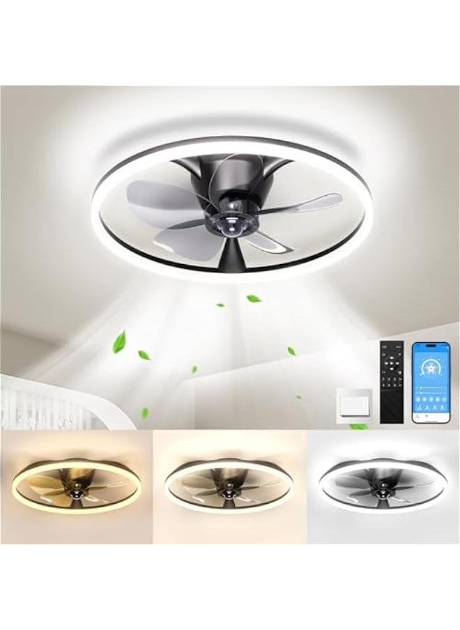 Arabest Black Low Profile Ceiling Fan with Remote, 20'' Flush Mount, Ultra Wide 150°, 6 Speeds, Dimmable Led Light, Ideal for Bedroom and Living room, 3000-6500K  - Image 1