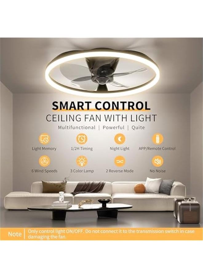 Arabest Black Low Profile Ceiling Fan with Remote, 20'' Flush Mount, Ultra Wide 150°, 6 Speeds, Dimmable Led Light, Ideal for Bedroom and Living room, 3000-6500K  - Image 2