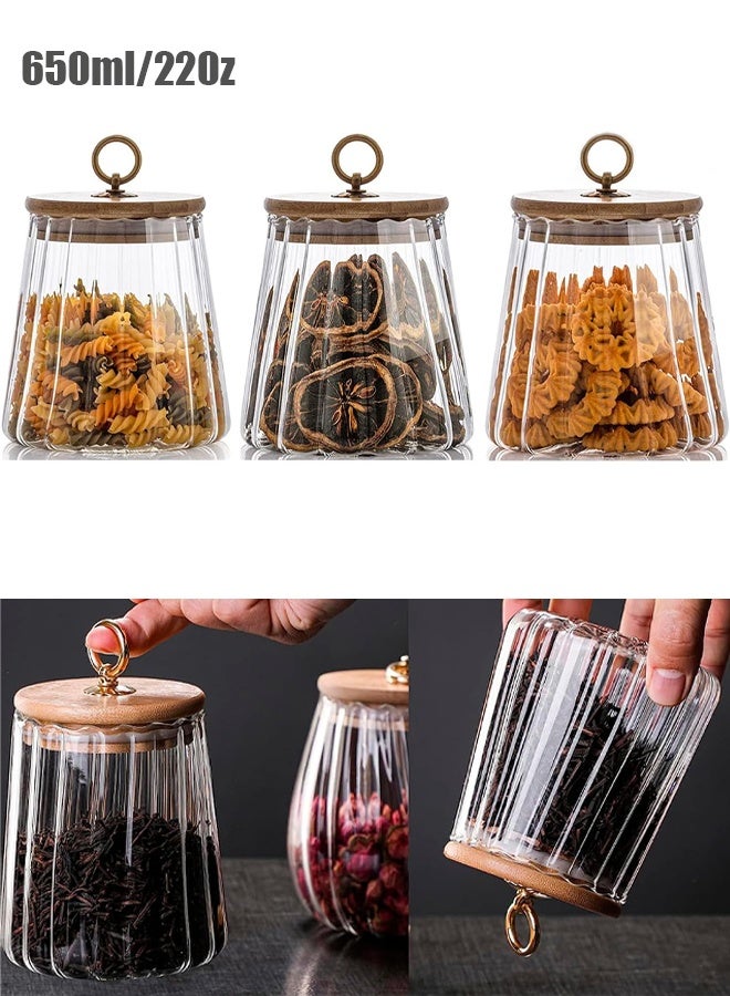 Glass Storage Jars with Airtight Lids Metal Ring Jar Set Suitable for Home Kitchen Storage of Candy Cookies Nuts Oatmeal (Taper 3 Pieces) - Image 1