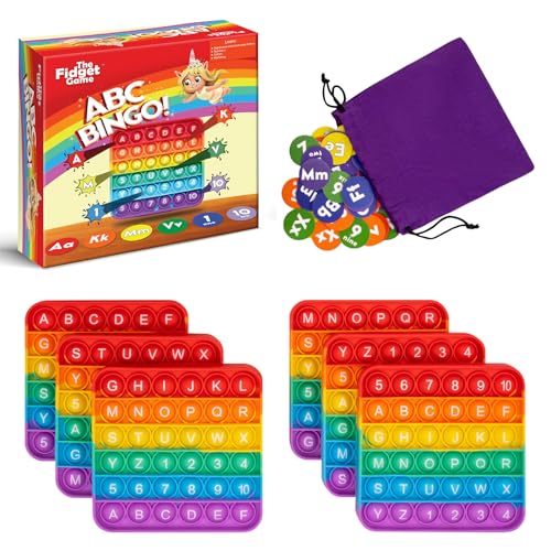 The Fidget Game ABC Bingo, Games for Kids - Six Educational Alphabet Bingo Popping Mats for Preschool, Toddlers, Kindergarten - Learning Activities for 2-6 Players 3+ Years - Image 1