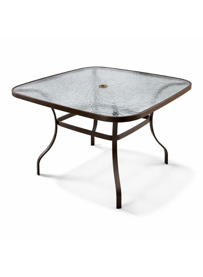 Harmony Home Square Patio Table with Tempered Glass Top – Weather-Resistant Outdoor Coffee & Dining Table, Rust-Resistant Metal Frame for Balcony, Garden & Backyard (Brown) - Image 2