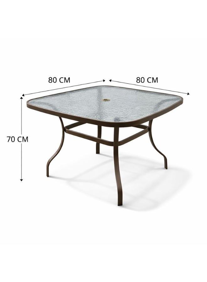 Harmony Home Square Patio Table with Tempered Glass Top – Weather-Resistant Outdoor Coffee & Dining Table, Rust-Resistant Metal Frame for Balcony, Garden & Backyard (Brown) - Image 3
