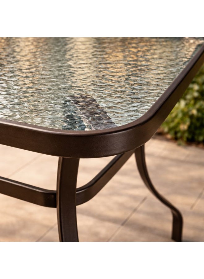 Harmony Home Square Patio Table with Tempered Glass Top – Weather-Resistant Outdoor Coffee & Dining Table, Rust-Resistant Metal Frame for Balcony, Garden & Backyard (Brown) - Image 4