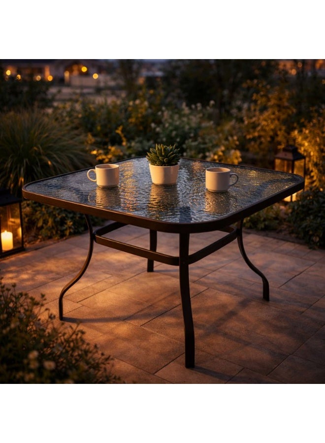 Harmony Home Square Patio Table with Tempered Glass Top – Weather-Resistant Outdoor Coffee & Dining Table, Rust-Resistant Metal Frame for Balcony, Garden & Backyard (Brown) - Image 5