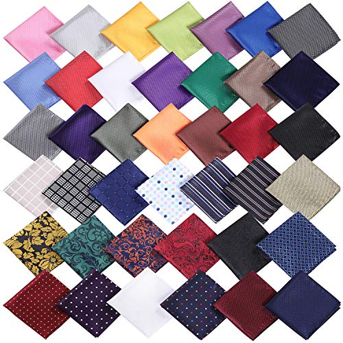 Jeatonge 40 Pack 8.5x8.5 inch Pocket Squares for Men Men's Handkerchief Mens Pocket Squares Set Assorted Colors with a Holder - Image 2