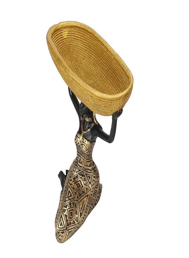 Ramashram Resin African Lady Statue with Tray 8.5 Inch Elegant Jewelry Organizer Decorative Figurine Key Holder Modern Home Decor Showpiece for Living Room Bedroom Office Table Decor - Image 5