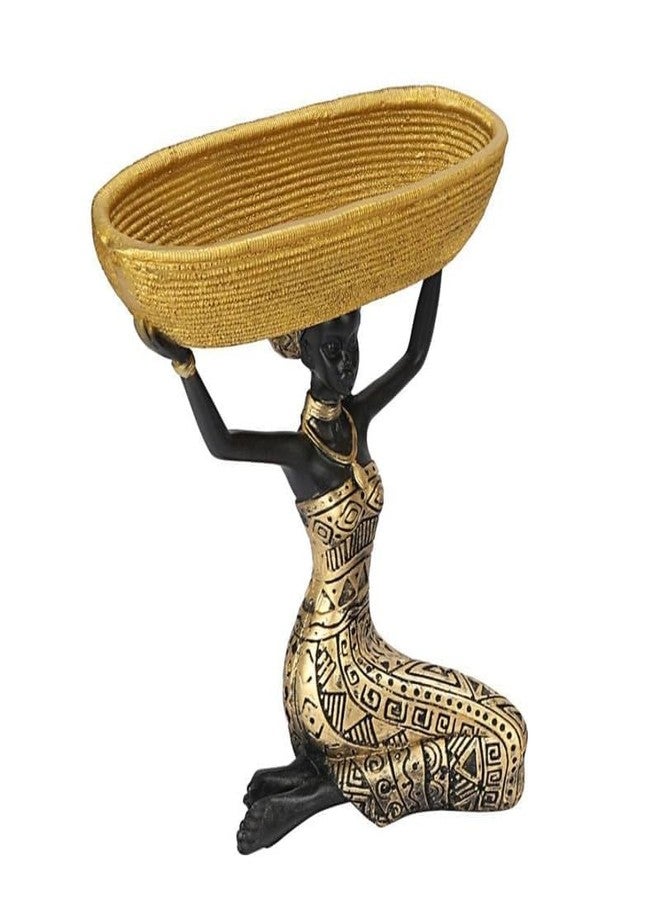 Ramashram Resin African Lady Statue with Tray 8.5 Inch Elegant Jewelry Organizer Decorative Figurine Key Holder Modern Home Decor Showpiece for Living Room Bedroom Office Table Decor - Image 3