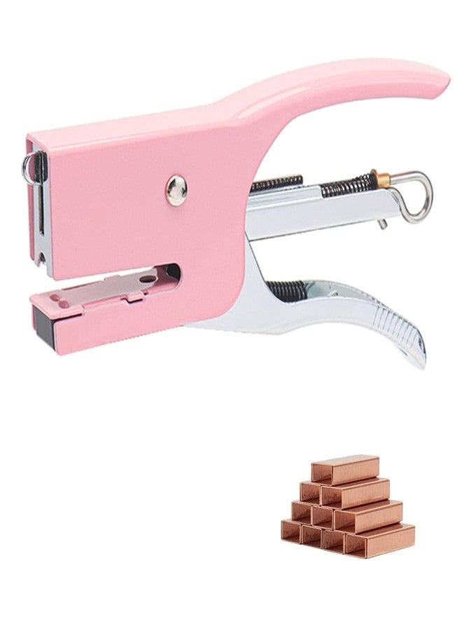 XiowDow Tiny Stapler with Mini Staples Pink Plier Stapler with 1000pcs Rose Gold No.10 Staples Mini Manual Metal Hand Held Staplers for Crafting Desk Desktop Office Supplies Stapling - Image 1