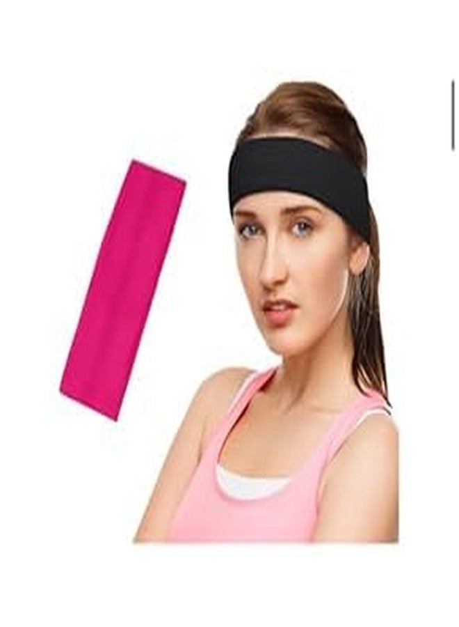 Glamyou Adjustable Elastic Headband for Women and Girls,Kids,Gym,Facial,Makeup,Yoga,Cleaning,Sports,Spa,Exercise Workout,Running Daily Use Headband Pack of 2 ((Pink/Black)) - Image 1