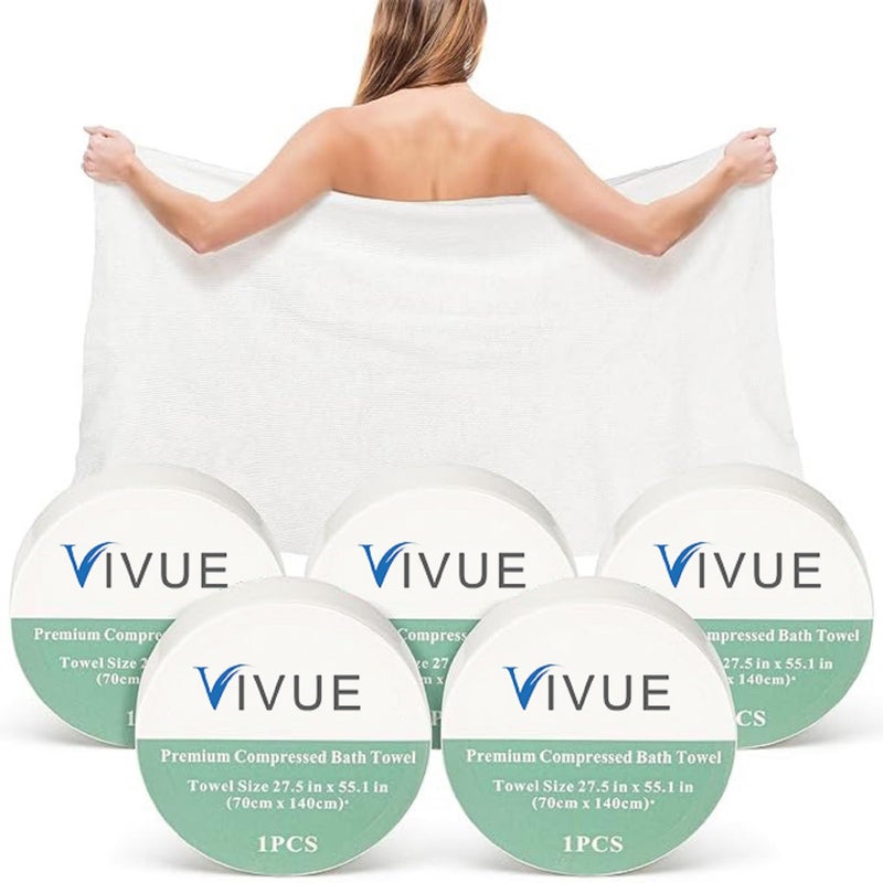 VIVUE Cotton Towel Tablets | 4 PCS Magic Expand Large Compressed Towel 70 * 140 Cm Disposable Cotton Bath Towels Portable Light and Reusable Suitable for Hiking Camping Beach Swimming and Traveling - Image 1