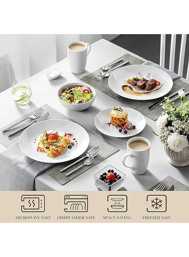 16Piece Gourmet Porcelain Dinnerware Sets, Modern White Round Dish Set for 4 - Premium Serving Plates and Bowls Sets for Dessert, Salad, Soup, Pasta