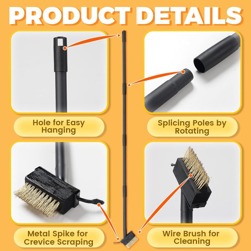ABtool Moss Out Weed Puller Remover Tool for Crevice Weeding with 73.2inch Long Adjustable Handle, 2 in 1 Crack Weeder Moss Killer Grout Remover Brush, Manual Weed Remover Tool for Driveway Deck Paver Patio - Image 5