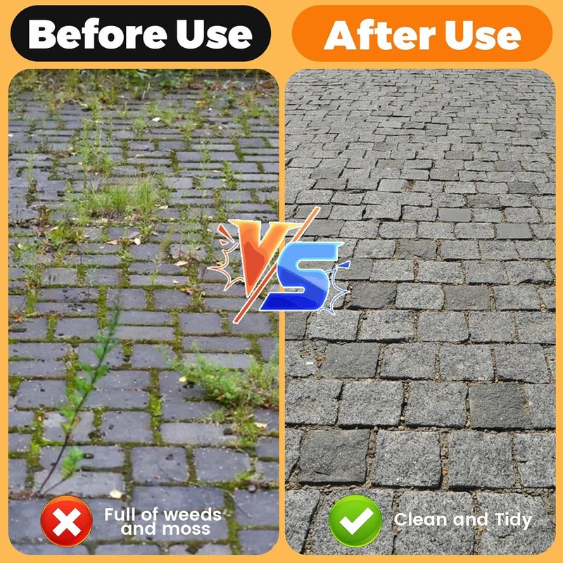 ABtool Moss Out Weed Puller Remover Tool for Crevice Weeding with 73.2inch Long Adjustable Handle, 2 in 1 Crack Weeder Moss Killer Grout Remover Brush, Manual Weed Remover Tool for Driveway Deck Paver Patio - Image 3