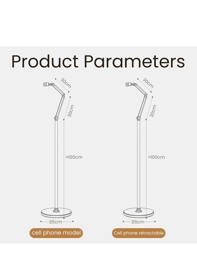 ELTRAZONE Floor Mobile Phone Holder Stand with Overhead Cantilever Arm – 360° Rotation and Adjustable Height – Stable Base for Video Recording, Live Streaming, Vlogging, Watching Movies – Hands-Free Tripod Mount for Smartphones – Ideal for Home or Studio Use - Image 2