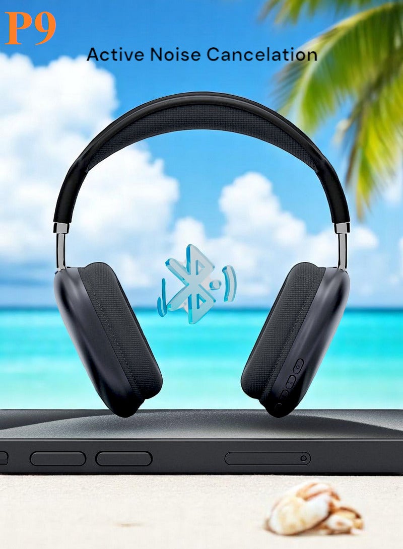 P9 Air Pro Max Earphones with Smart Case Bluetooth Over-Ear Headphones Black & Silver - Image 3