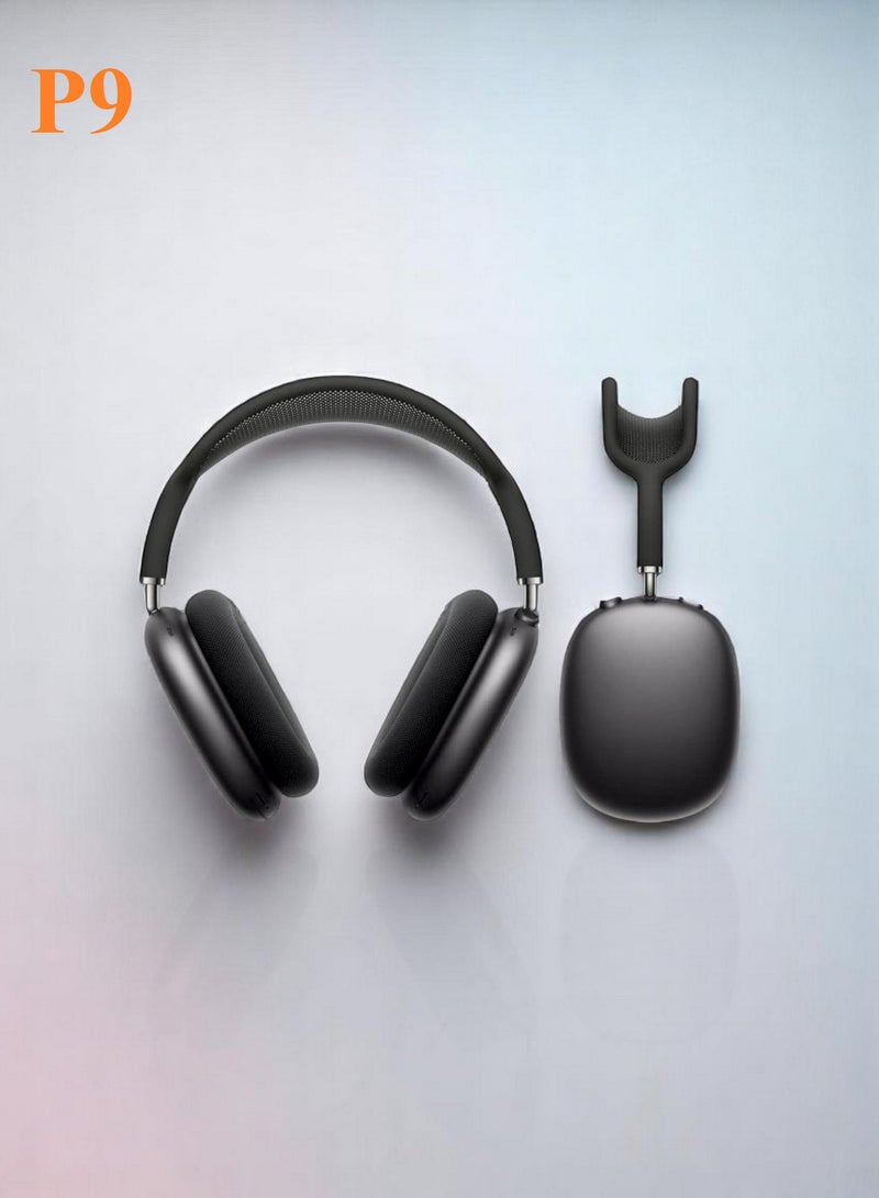 P9 Air Pro Max Earphones with Smart Case Bluetooth Over-Ear Headphones Black & Silver - Image 2