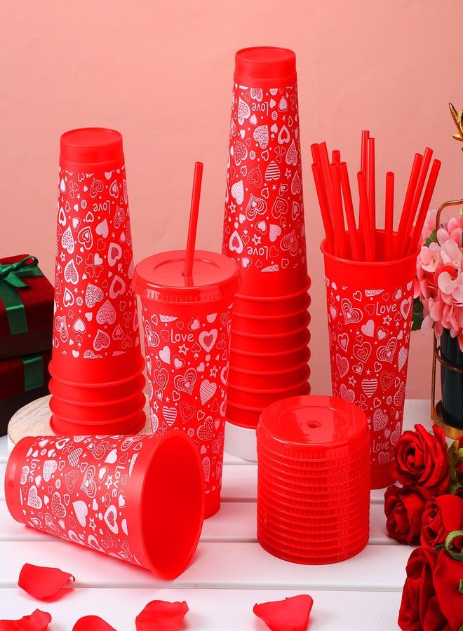 Layhit 15 Pcs Valentines Tumbler with Straw and Lid 24 oz Reusable Red Heart Plastic Cups for Kids Adults Valentine's Day Cups for Wedding Anniversary Celebration Party Supplies - Image 3