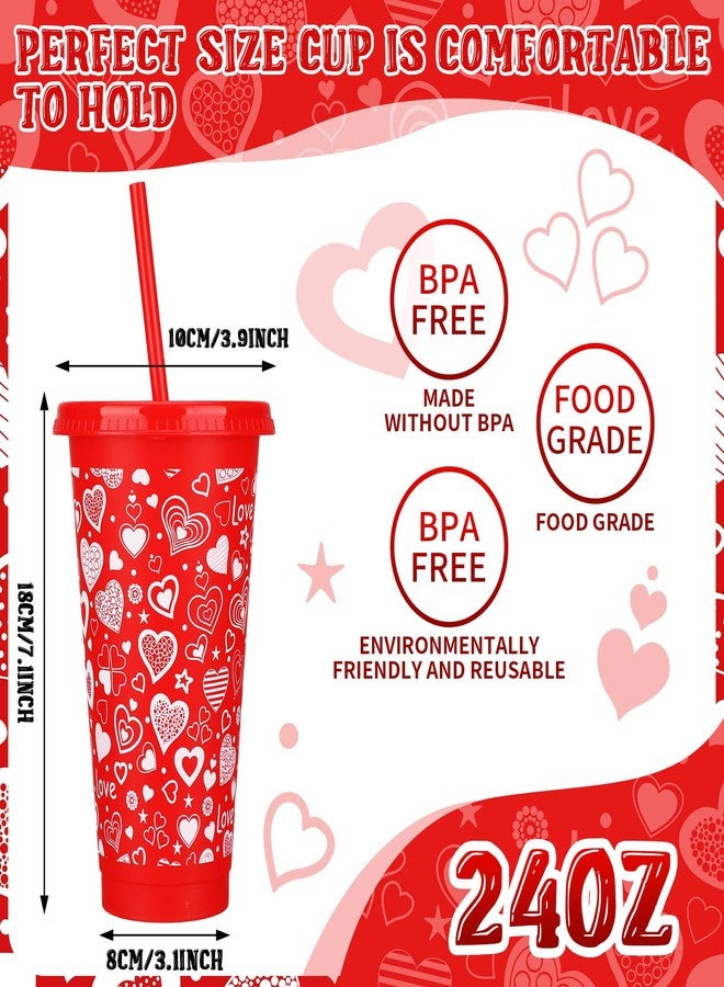 Layhit 15 Pcs Valentines Tumbler with Straw and Lid 24 oz Reusable Red Heart Plastic Cups for Kids Adults Valentine's Day Cups for Wedding Anniversary Celebration Party Supplies - Image 2