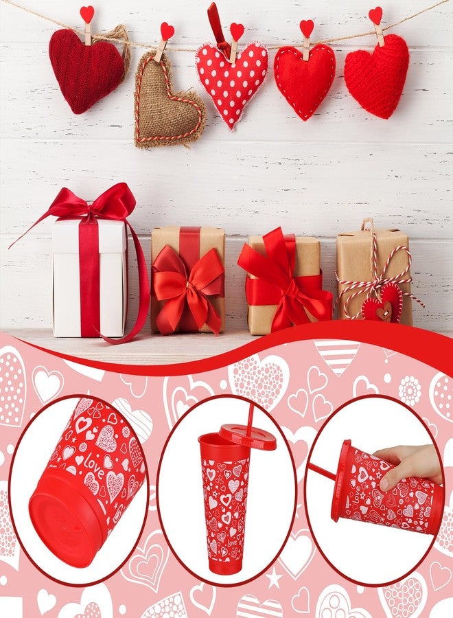 Layhit 15 Pcs Valentines Tumbler with Straw and Lid 24 oz Reusable Red Heart Plastic Cups for Kids Adults Valentine's Day Cups for Wedding Anniversary Celebration Party Supplies - Image 4