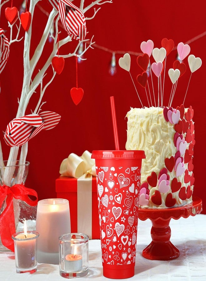 Layhit 15 Pcs Valentines Tumbler with Straw and Lid 24 oz Reusable Red Heart Plastic Cups for Kids Adults Valentine's Day Cups for Wedding Anniversary Celebration Party Supplies - Image 5