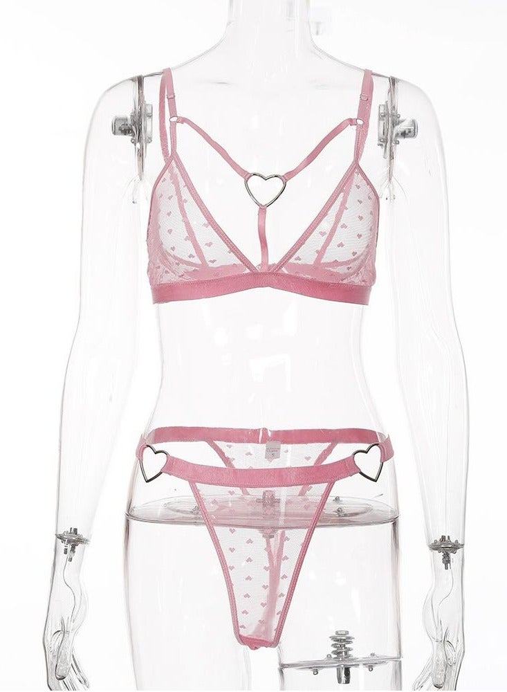 hiwonka Ladies Lingerie, Pink Love Lace Lingerie Set, Baby Pajamas, Cute Pajamas, Cute Sleepwear Nightwear Sets - Image 1