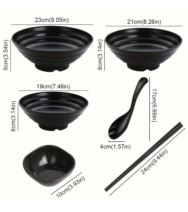 Black 4Pc Rice Ramen Bowl Set With Chopsticks Spoon Anti Fall Stackable Salad Noodle - Image 3