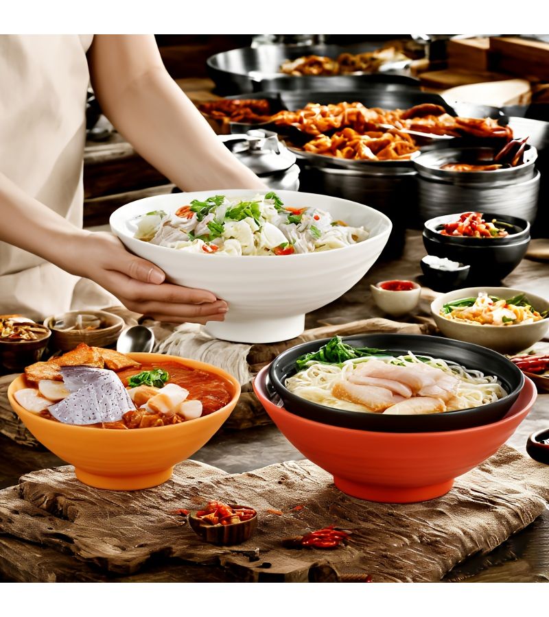Black 4Pc Rice Ramen Bowl Set With Chopsticks Spoon Anti Fall Stackable Salad Noodle - Image 4