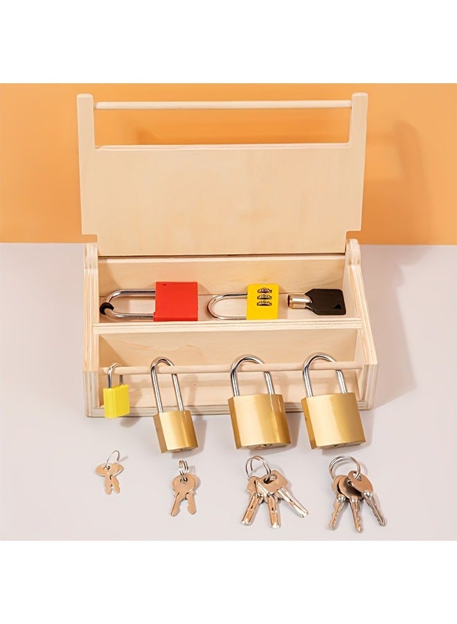 Wooden Lock And Key Toy Set Box Educational Locks Keys For Development Problem Solving Skills Suitable 3+ Years Old Gift - Image 3