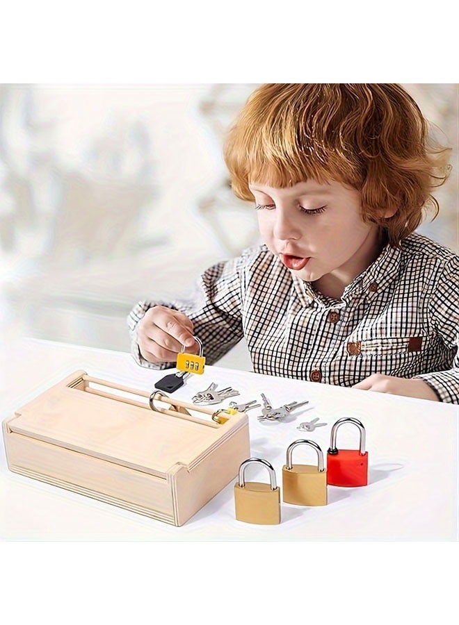 Wooden Lock And Key Toy Set Box Educational Locks Keys For Development Problem Solving Skills Suitable 3+ Years Old Gift - Image 4