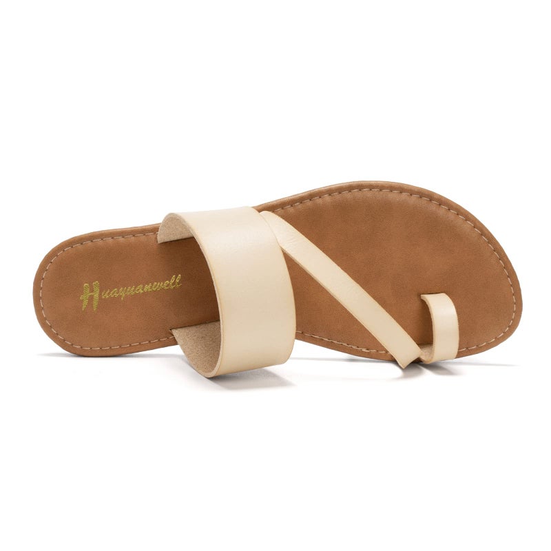 Huayuanwell Women's Slide Sandals Slip On Flat Sandals Flip Flop Thong Sandals Casual Summer Shoes (9, Beige) - Image 4