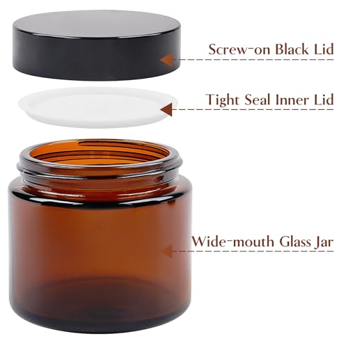 TUZAZO 2 Oz Thick Amber Round Glass Jars with Inner Lids and Black Lids, 12 Pack Small Empty Candle Making Jars/Cosmetic Containers for Lotions, Creams, Body Butters, Essential oil Beauty Products - Image 4